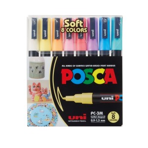 Caneta Posca Com 8 Cores Pasteis PC-3M | Uniposca