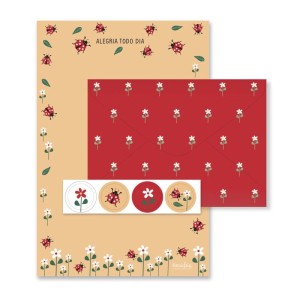 Papel de carta 4 unid. Joaninha | Fina Ideia