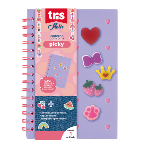 Caderno Pautado Picky Holic Charm A5 80 Folhas Capa de Silicone Com 6 Pins | Tris