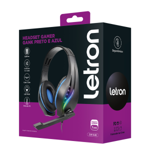 Headset Gamer Gank Preto E Azul Estereo Led Driver 40 Mm Cabo/3,5M | Letron